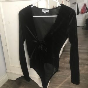 LIONESS Velvet black long sleeve body suit
